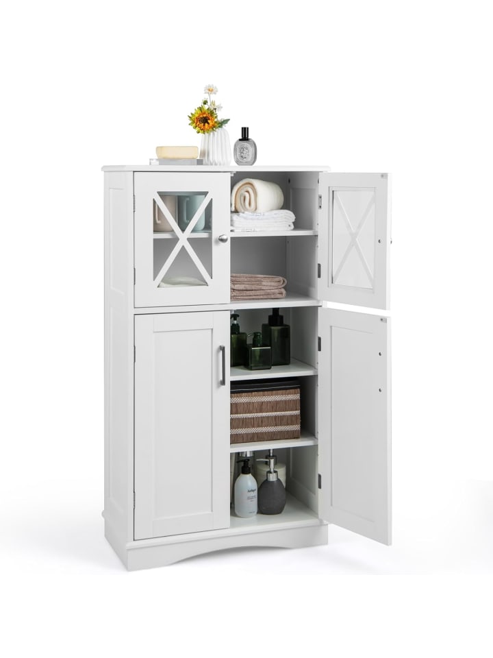 Badezimmerschrank Holz 60x30x108cm in Weiß