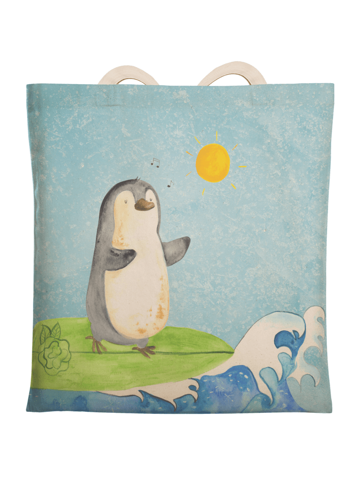 Tote Bag Pinguin Surfer ohne Spruch in Eisblau