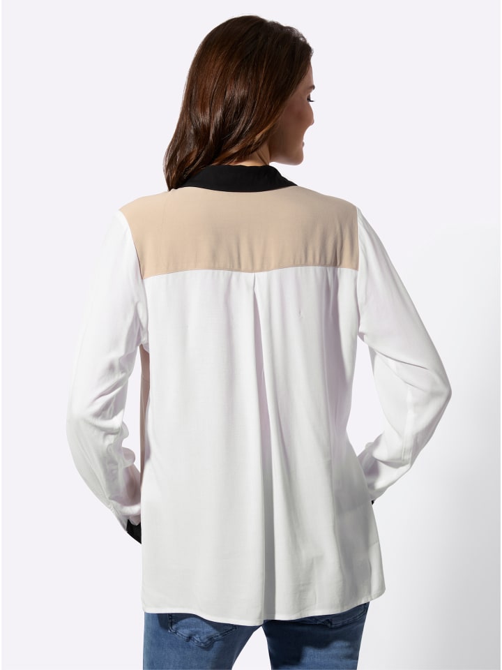 Langarm-Bluse in weiß-beige