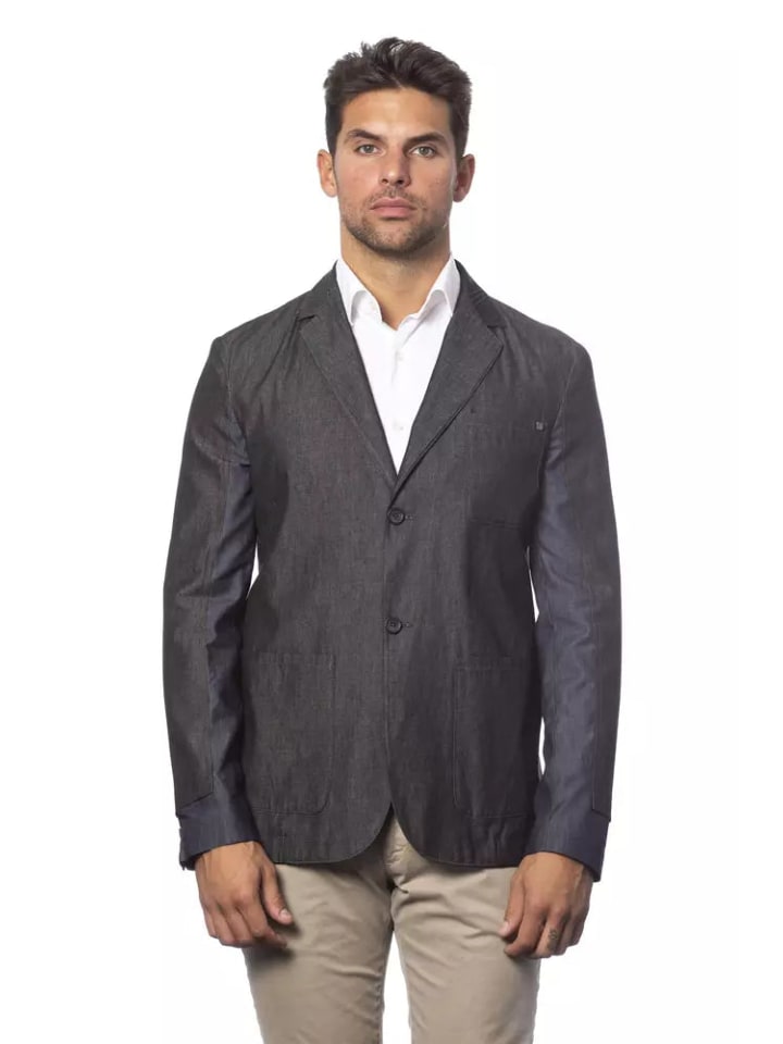 Grau Baumwolle Herren Einzel reihig Blazer