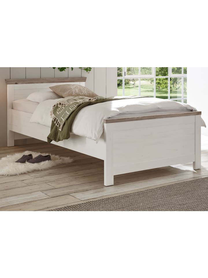 Bett Pinie weiß, Oslo Pinie Landhaus, Einzelbett, Liegefläche 100 x 200 cm