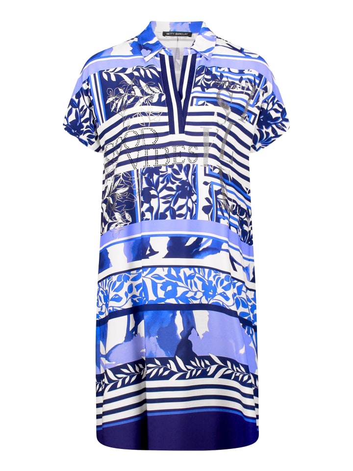 Sommerkleid mit überschnittenen Ärmeln in Blau/Weiß