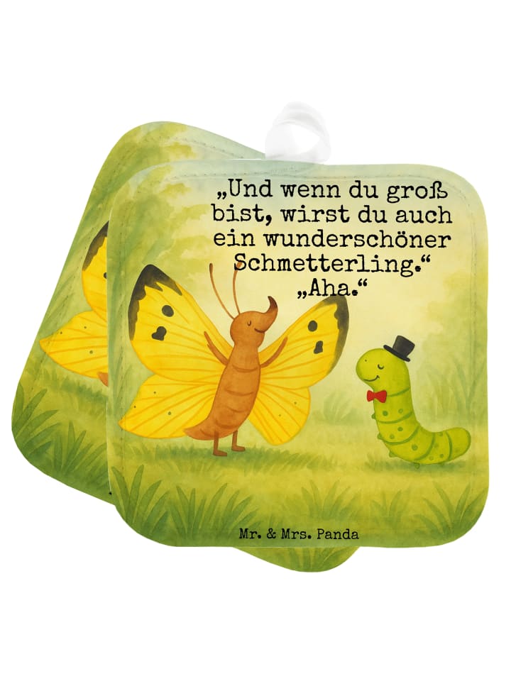 Topflappen Raupe Schmetterling Design mit Spruch in Weiß