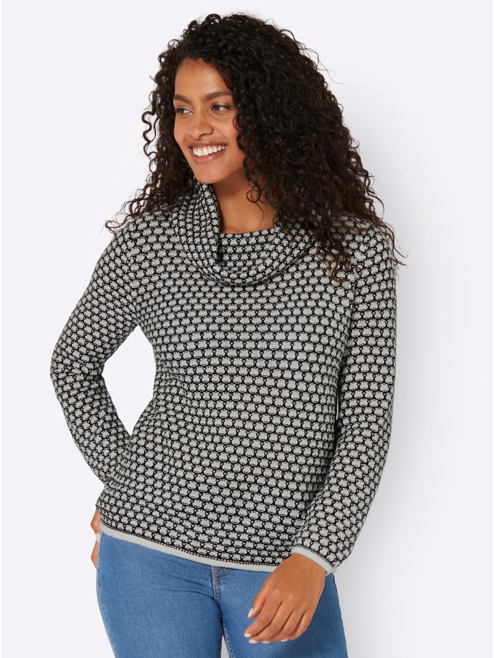 Rollkragen-Pullover in schwarz-ecru-gemustert