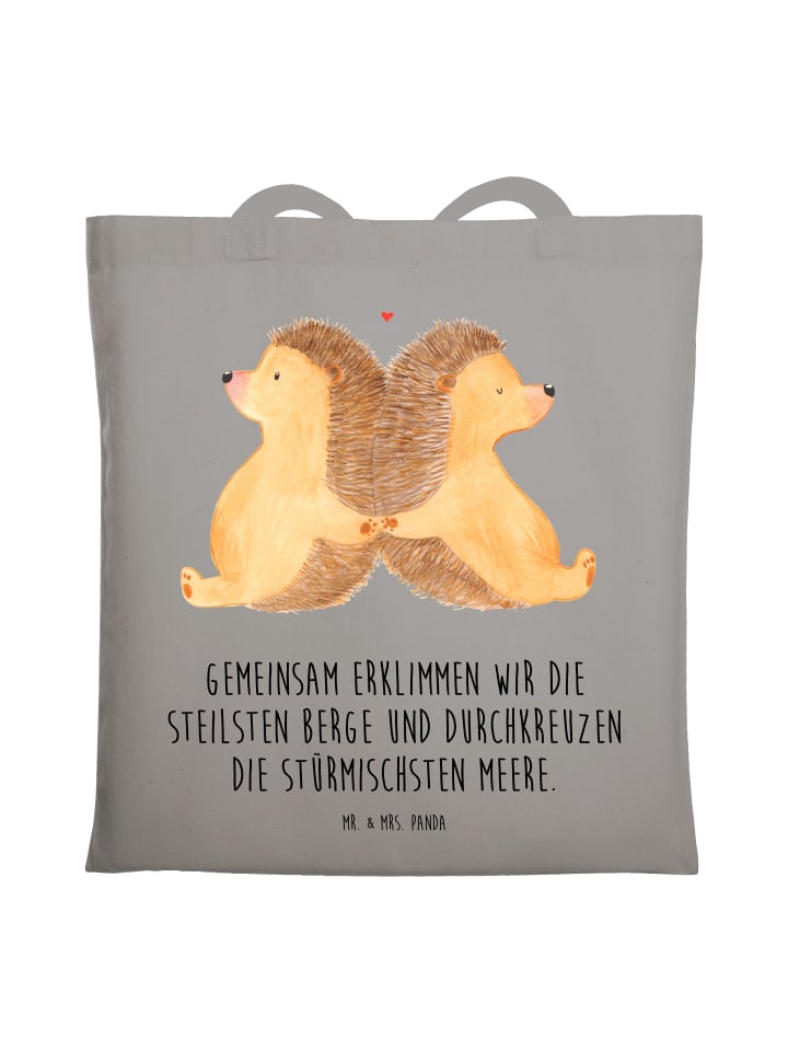 Shopping Tasche Igel händchenhaltend mit Spruch in Light Grey