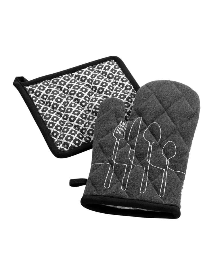 Ofenhandschuh und Topflappen CUISILINE in Anthrazitfarben, 20 x 20 cm