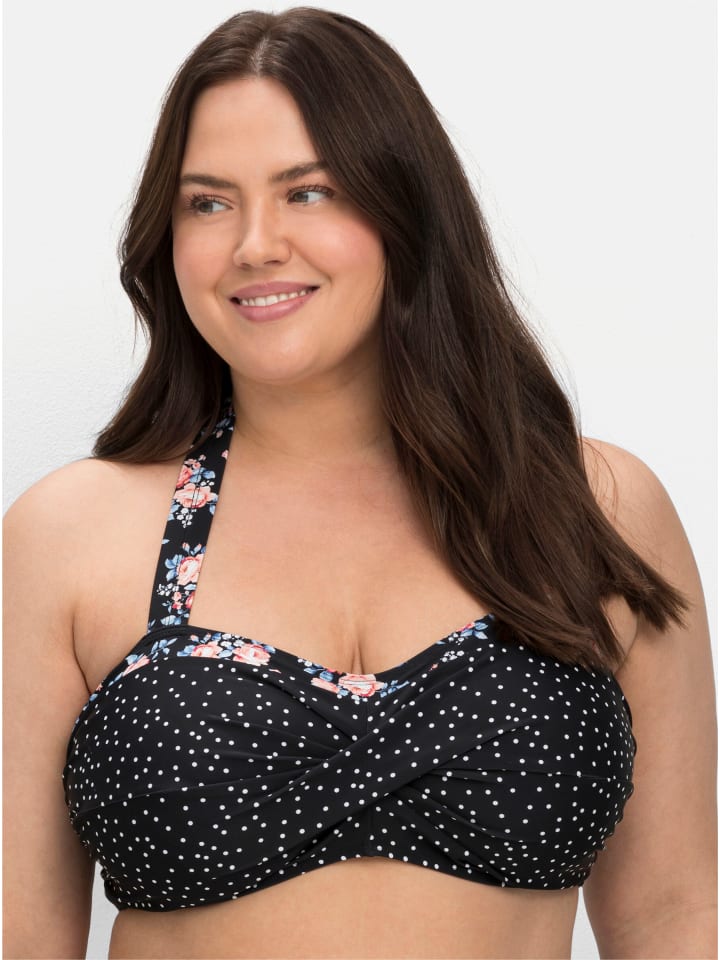 Bandeau-Bikini-Top in schwarz-gepunktet