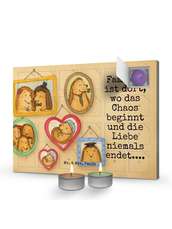 Adventskalender Igel Familie Design mit Spruch in Weiß