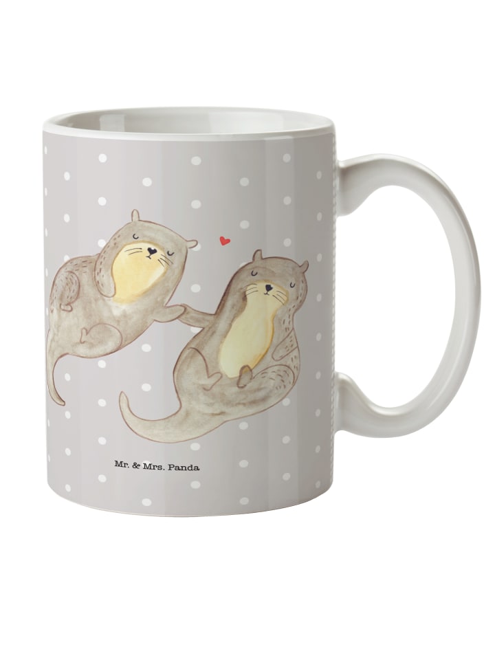 Kaffeetasse Otter Hände halten ohne Spruch in Grau Pastell