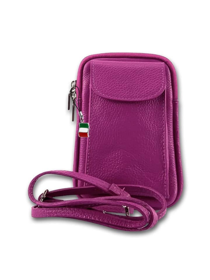 Leder Umhängetasche, Handtasche Florence Tasche pink ca. 12cm