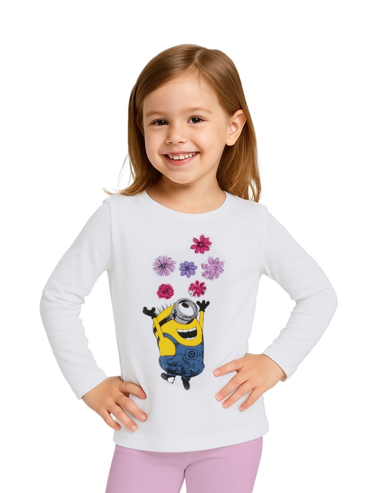 Minions Pullover - Blümchen langärmlig in weiß