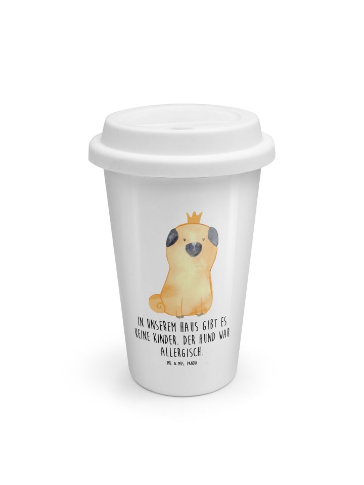 Kaffeebecher Mops Krone mit Spruch in Weiß