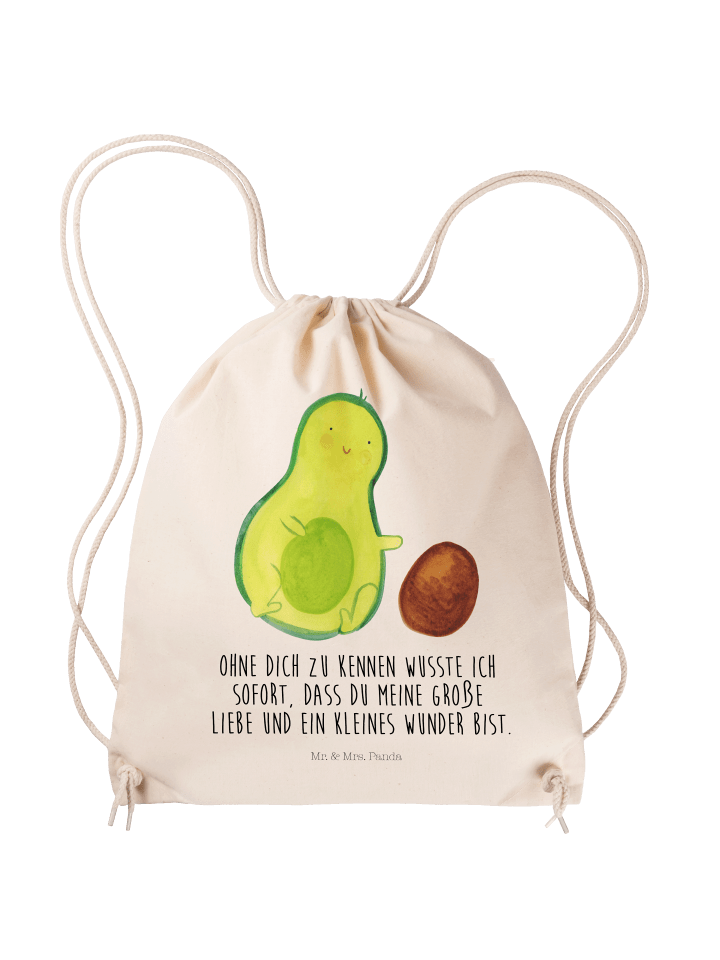 Beutel Avocado Kern rollt mit Spruch in Creme