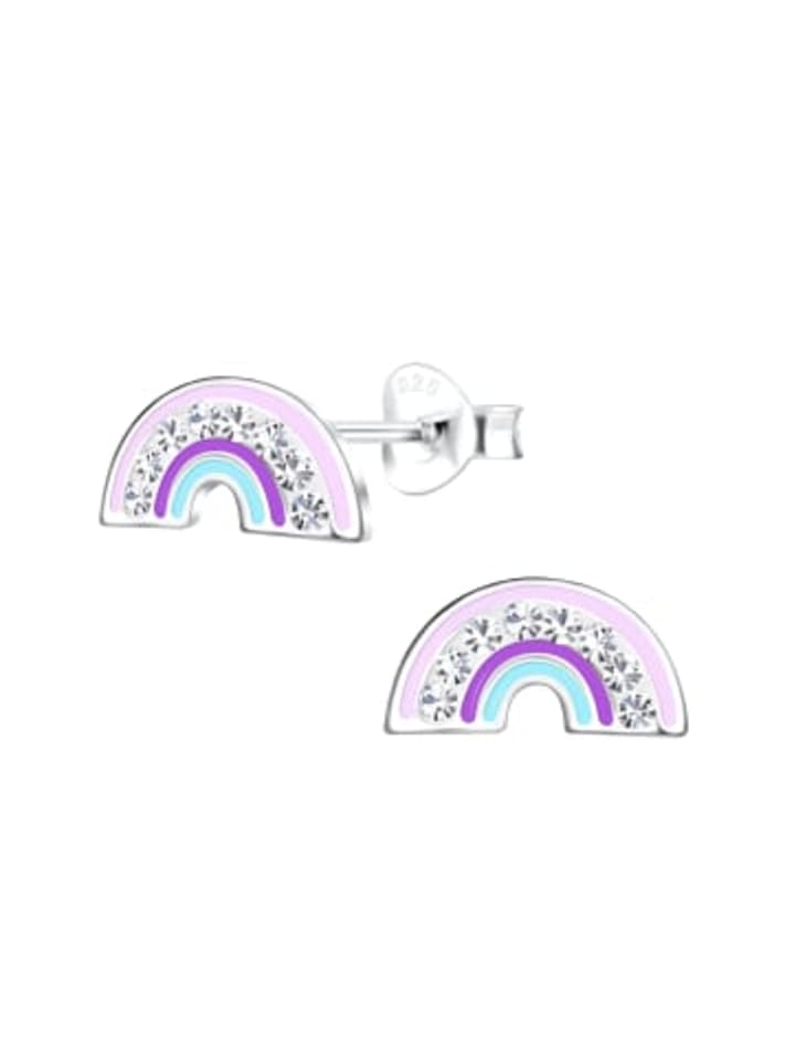 Ohrringe - Ohrstecker REGENBOGEN lila KRISTALL in 925 Silber - 2-tlg.
