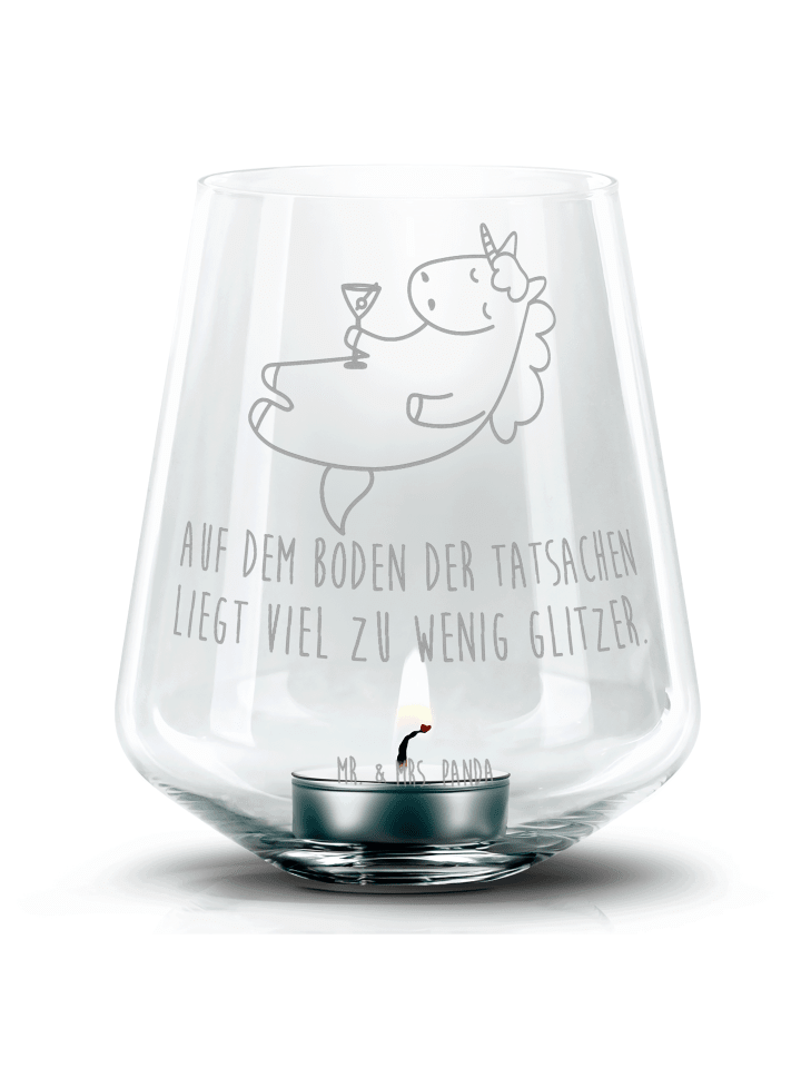Kerzenhalter Einhorn Blümchentail mit Spruch in Transparent