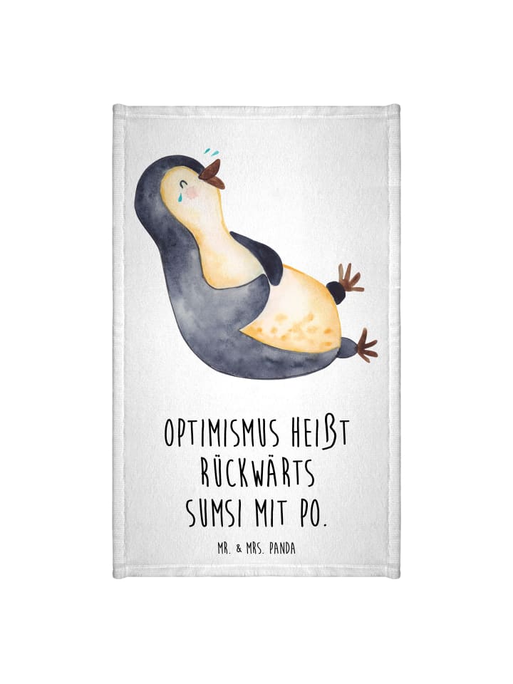 Handtuch Pinguin Lachen mit Spruch in Weiß