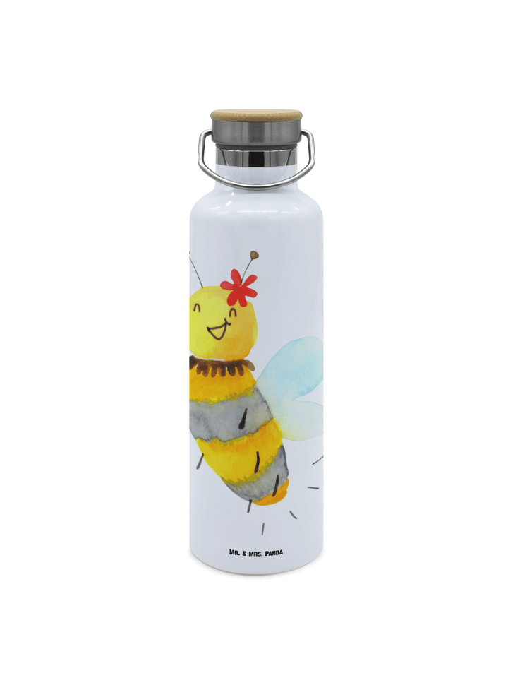 Thermo-Trinkflasche Biene Blume ohne Spruch in Weiß