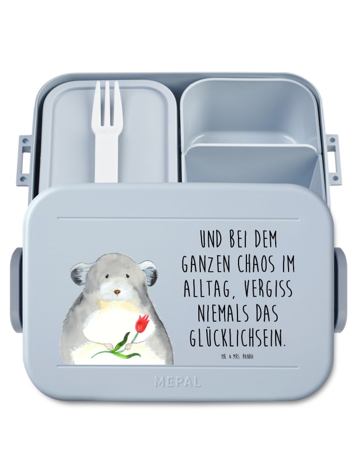 Bento Box Chinchilla Blume Motiv mit Spruch in Blau Pastell