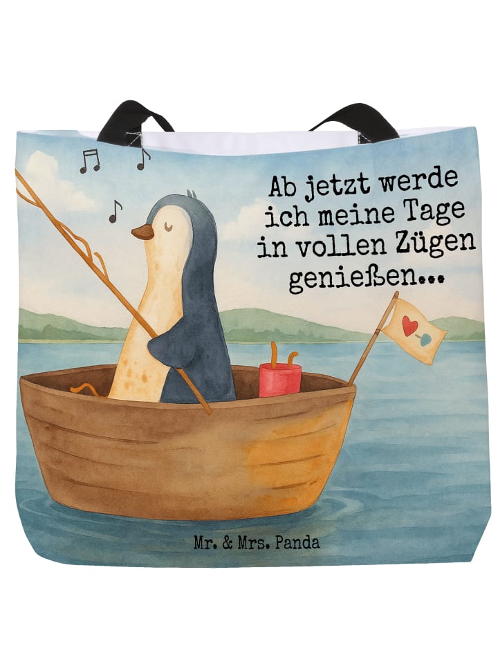 Tote Bag Pinguin Angelboot Design mit Spruch in Weiß