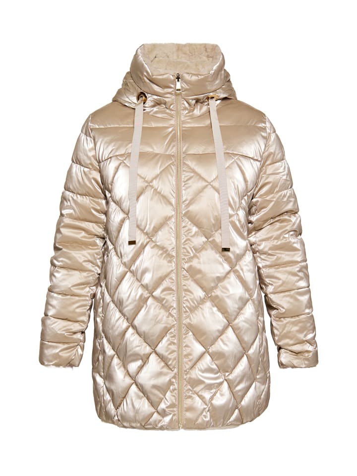 Women Langer Steppmantel in Champagner