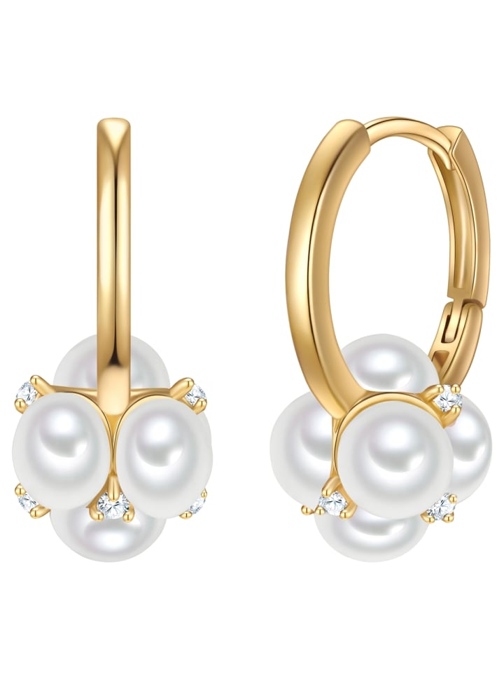 Creolen aus Messing mit Zirkonia und Perle (synth.) in gelbgold