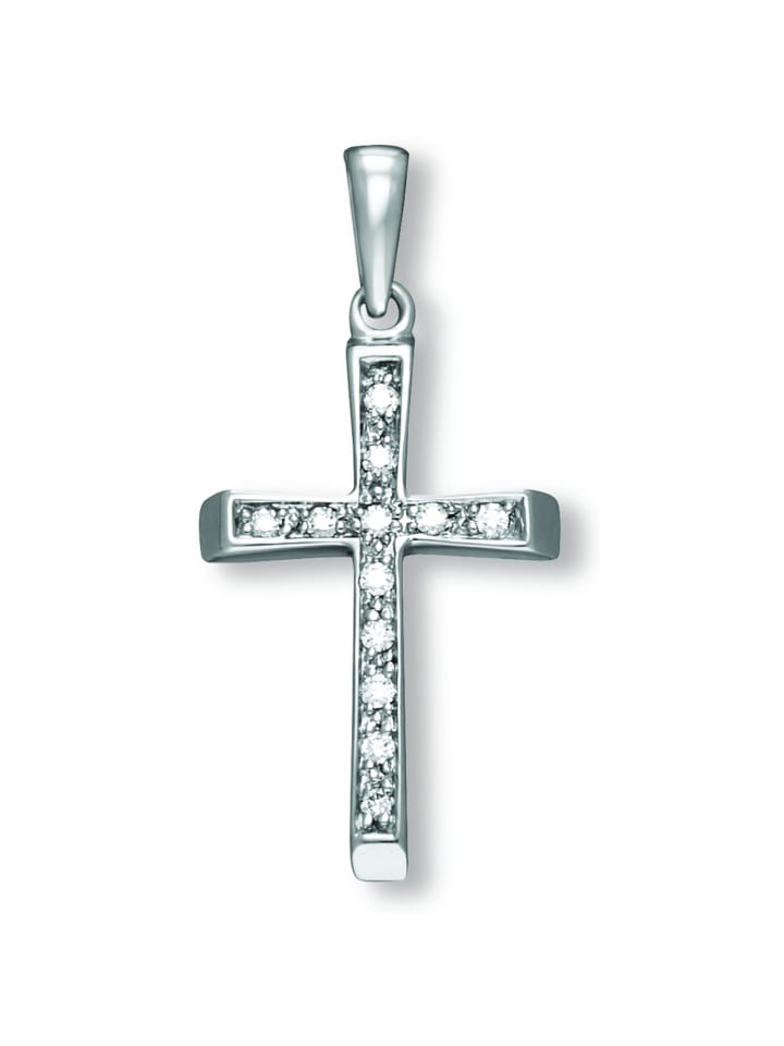 Zirkonia Kreuz Anhänger aus 333 Weißgold in silber