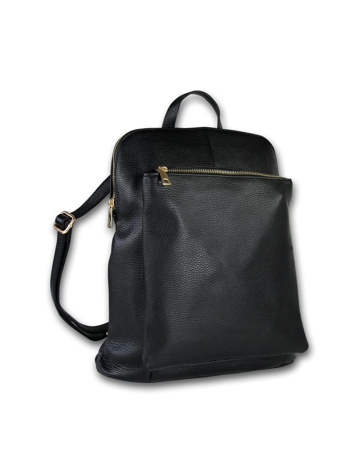Leder Cityrucksack Toscanto Tasche schwarz ca. 30cm