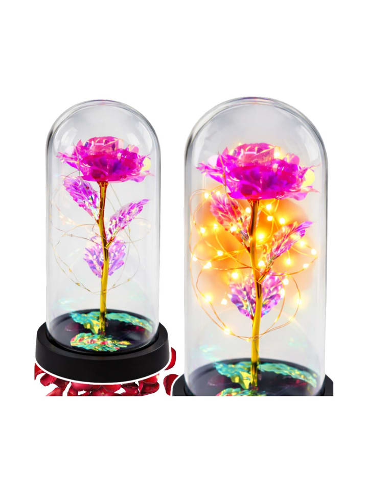 Ewige Kristallrose in einer Kuppel mit LED-Beleuchtung