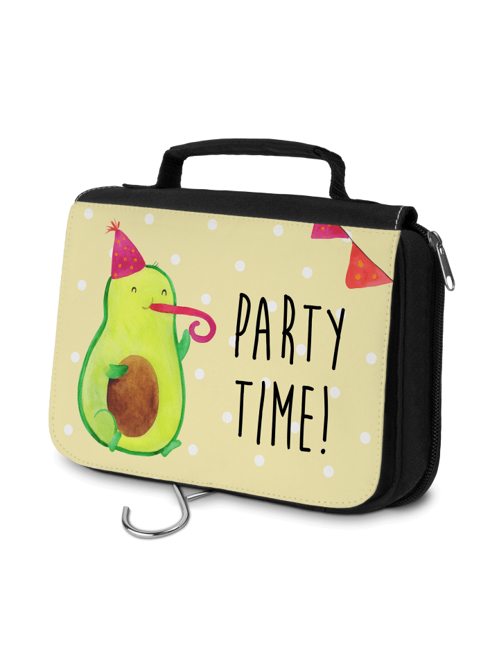 Kulturbeutel Avocado Party Zeit mit Spruch in Gelb Pastell