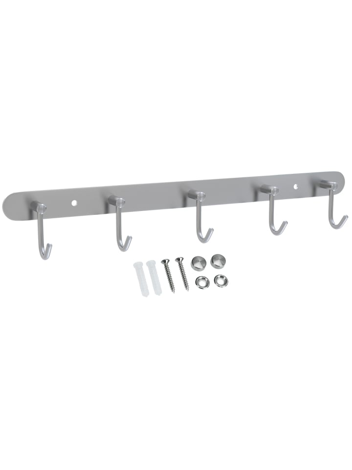 Garderobenleiste - Kleiderhaken Garderobe in Silber - Modell C (5 Haken)