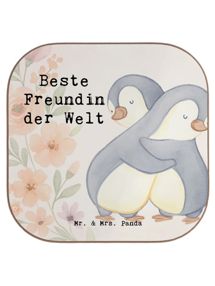 Glasuntersetzer Pinguin Beste Freundin der Welt... in Weiß