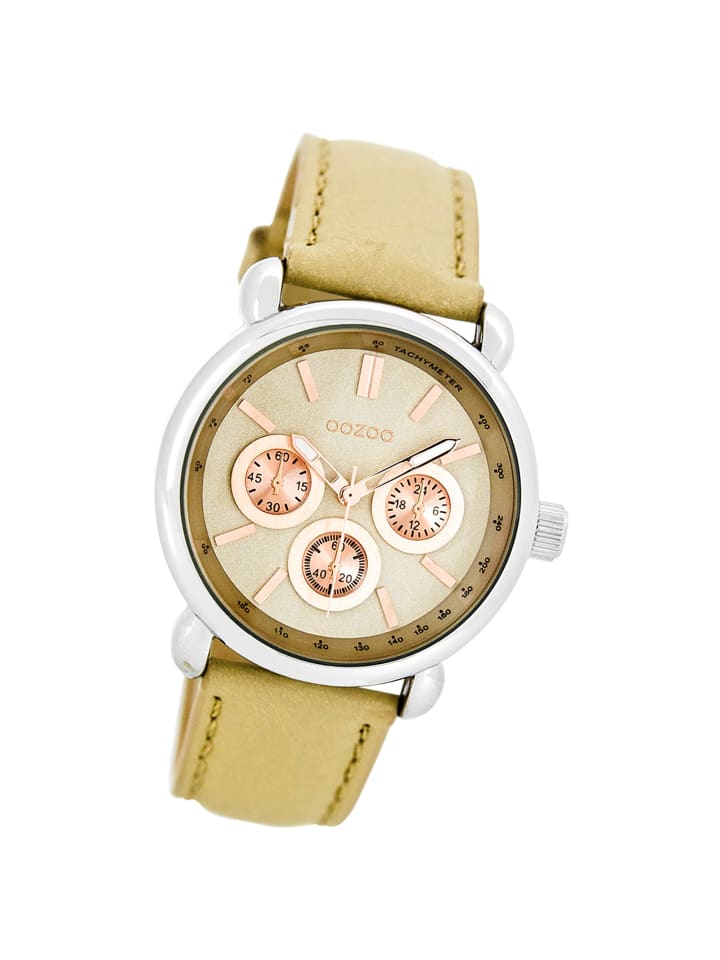 Analog-Armbanduhr Oozoo Timepieces beige groß (ca. 43mm)