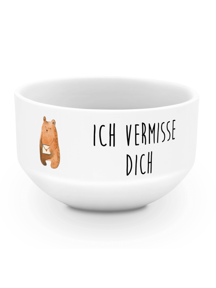 Obstschale Bär Vermissen mit Spruch in Weiß