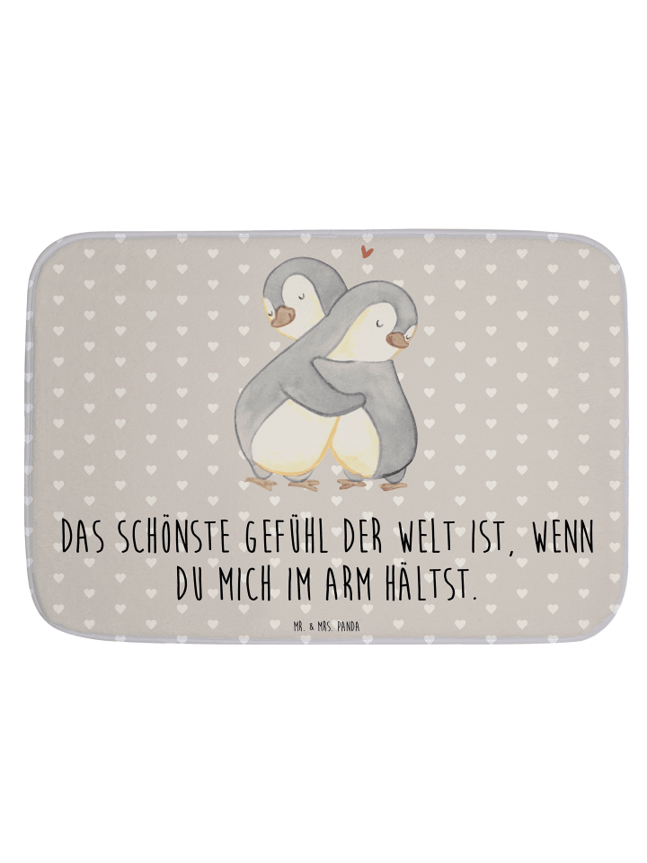 Badvorleger Pinguine Kuscheln mit Spruch in Grau Pastell