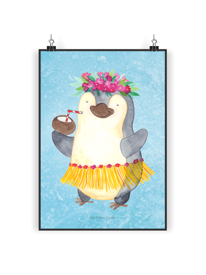 Poster Pinguin Kokosnuss ohne Spruch in Eisblau