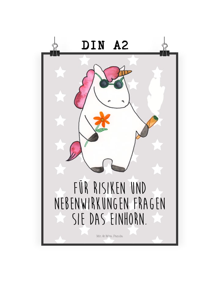 Poster Einhorn Woodstock mit Spruch in Grau Pastell