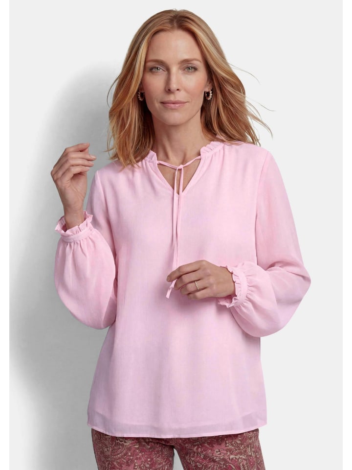 Kurzgröße: Feminine Bluse mit Rüschen in rosé
