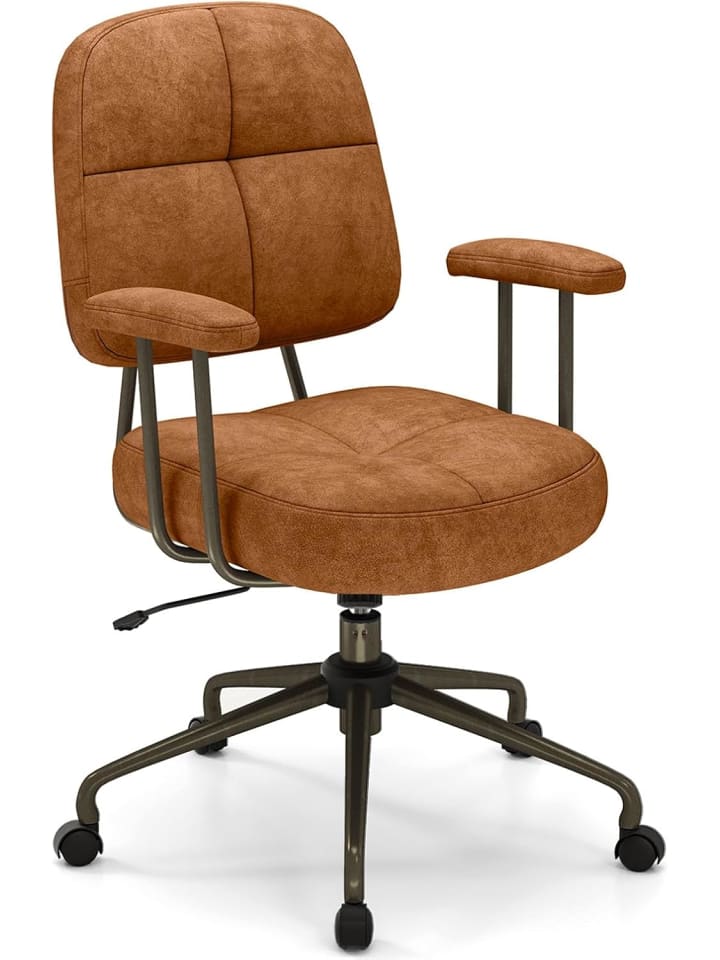 ergonomischer Drehstuhl mit Armlehnen & Rollen in Braun