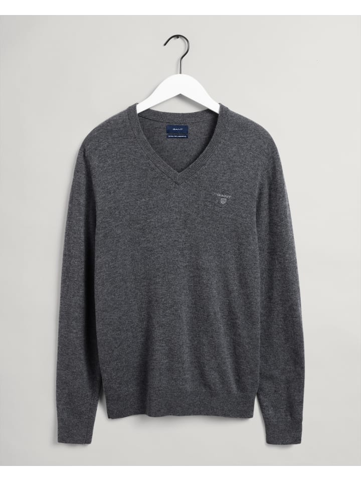 V-Neck Pullover aus Extra Fine Lambswool in Dk charcoa