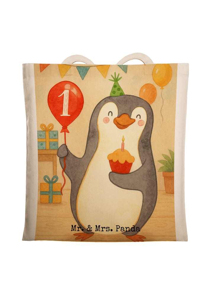Shopper 1. Geburtstag Pinguin Luftballon Design... in Weiß