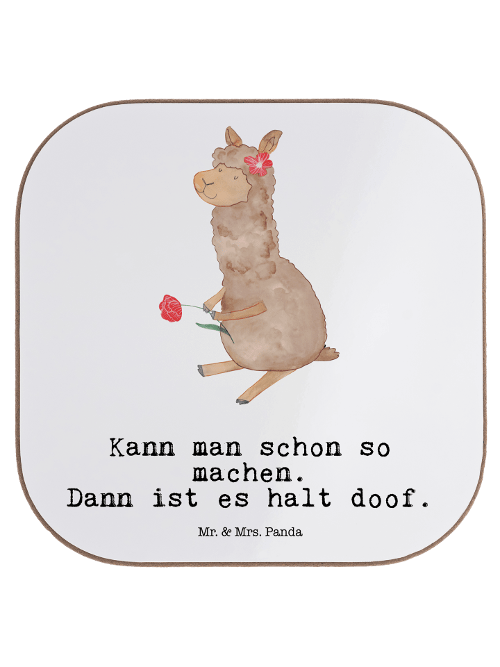 Untersetzer Alpaka Blume mit Spruch in Weiß