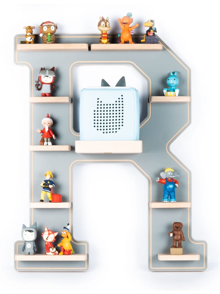 Holz Regal Buchstabe R für Toniebox Tonies Figuren in Grau
