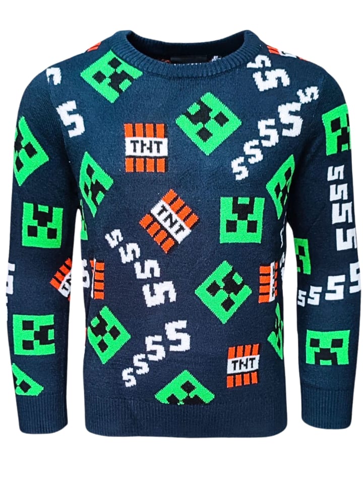 Pullover Minecraft Creeper & TNT in Dunkelblau