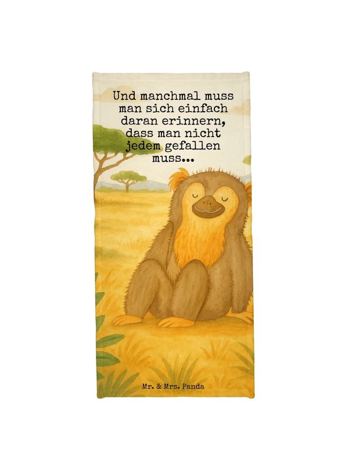 Strandtuch Affe Design mit Spruch in Sandig