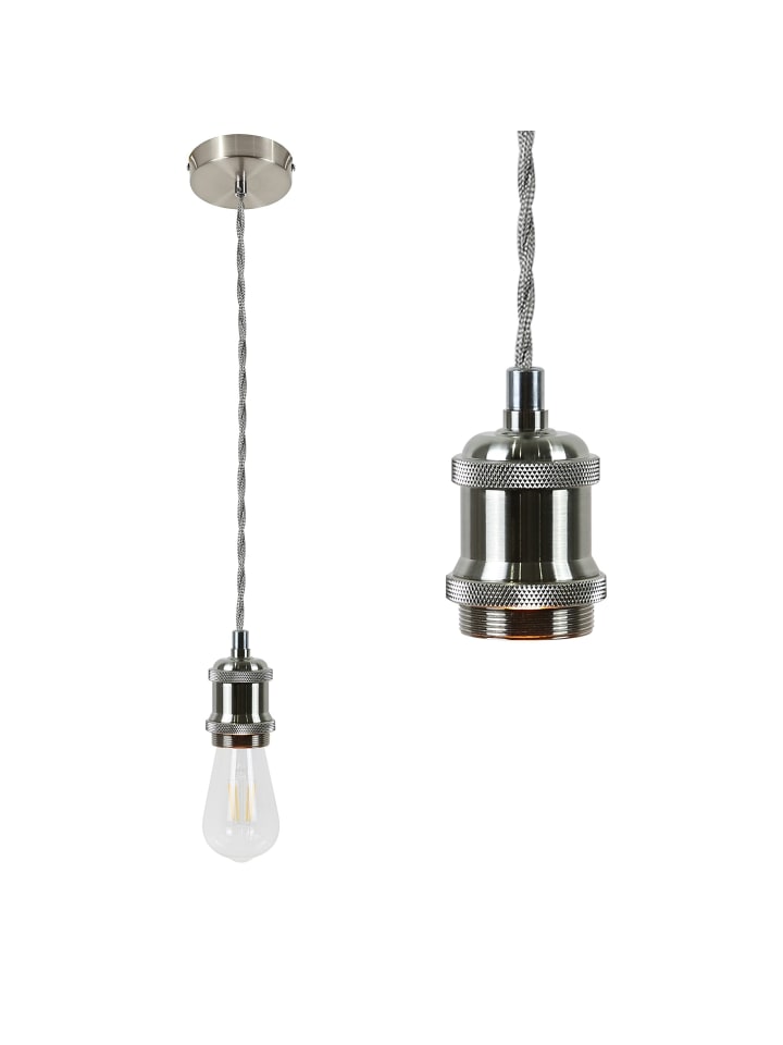 Pendelleuchte 1-flammige E27 in Nickel vintage H 130cm