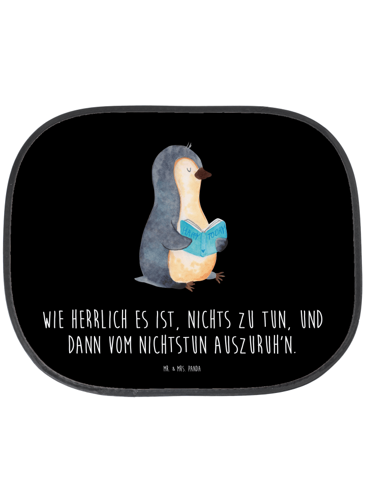 Sonnenschutz Auto Pinguin Buch mit Spruch in Schwarz