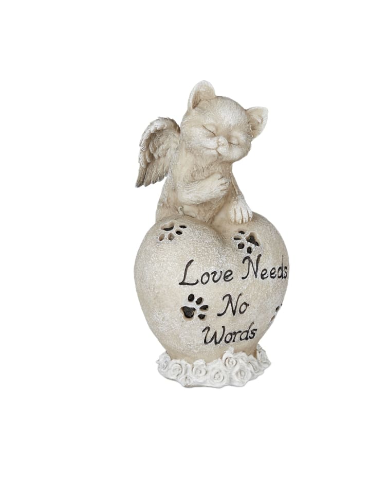 Katzen-Grabschmuck in Creme - (B)11 x (H)20,5 x (T)10 cm