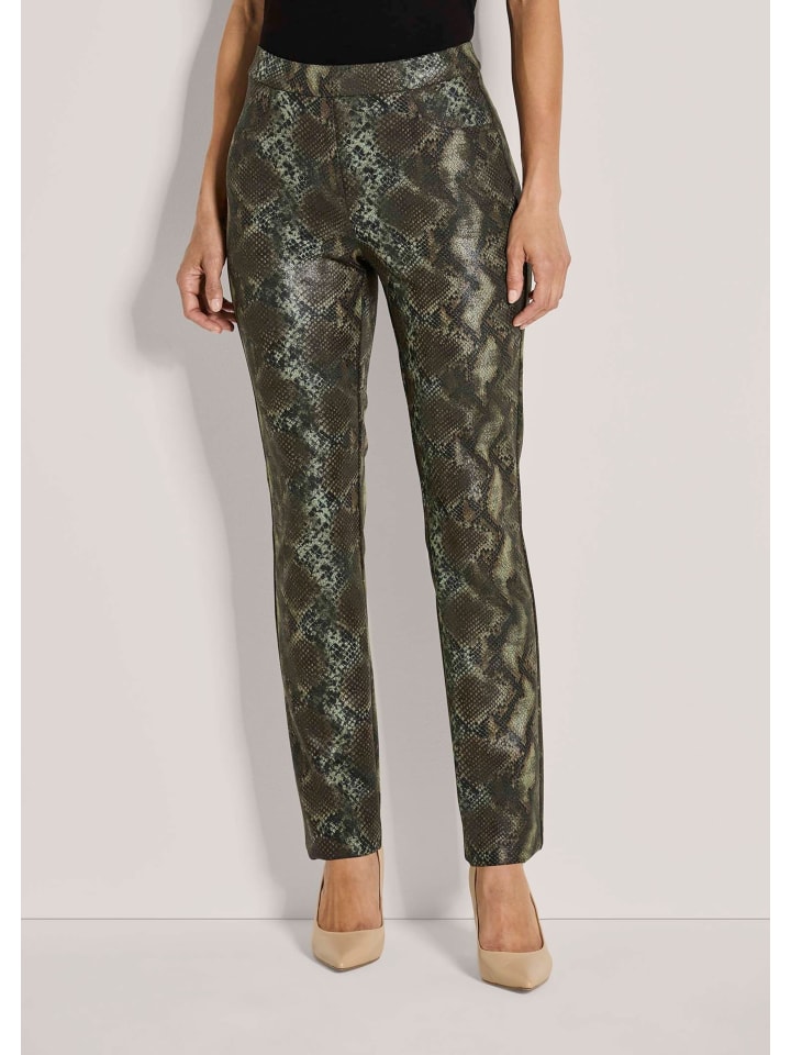Gerade Jerseyhose mit Animal-Print in khaki