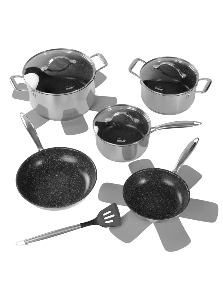 PROFESSIONAL Edelstahl Kochgeschirr Set 11 teilig 18/20/24 cm in Silber