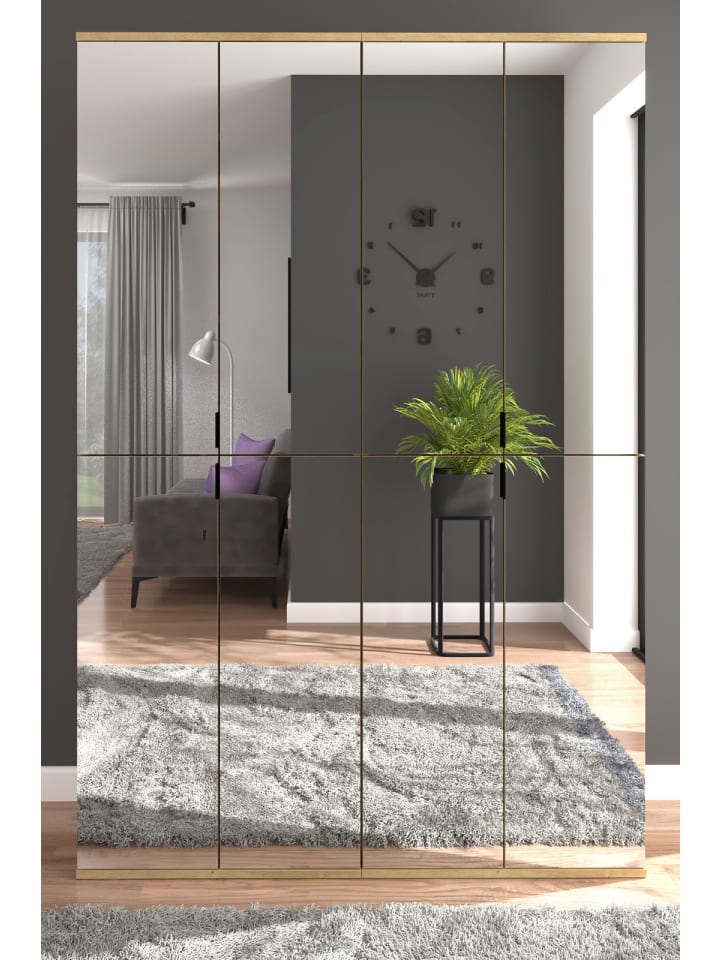 Garderobenschrank Eiche Artisan 122 cm, Flurschrank mit Spiegel
